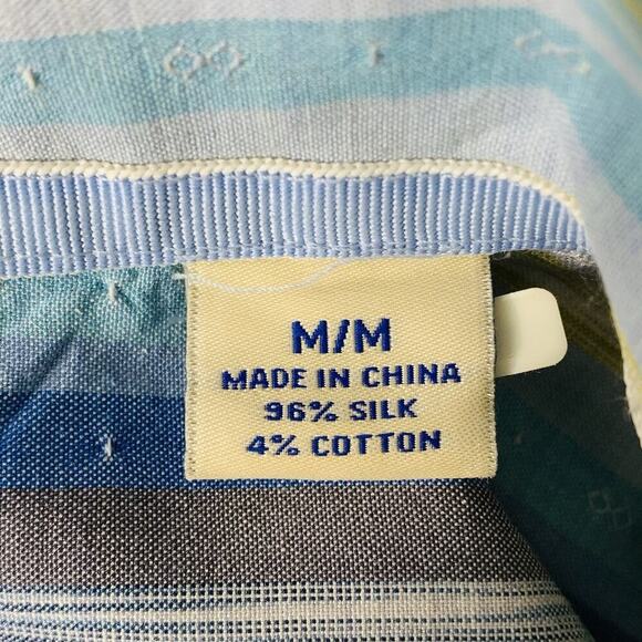 TOMMY BAHAMA Silk Cotton Stripe Shirt Men M Blue Green SS Button Up Hawaiian EUC - Picture 5 of 7